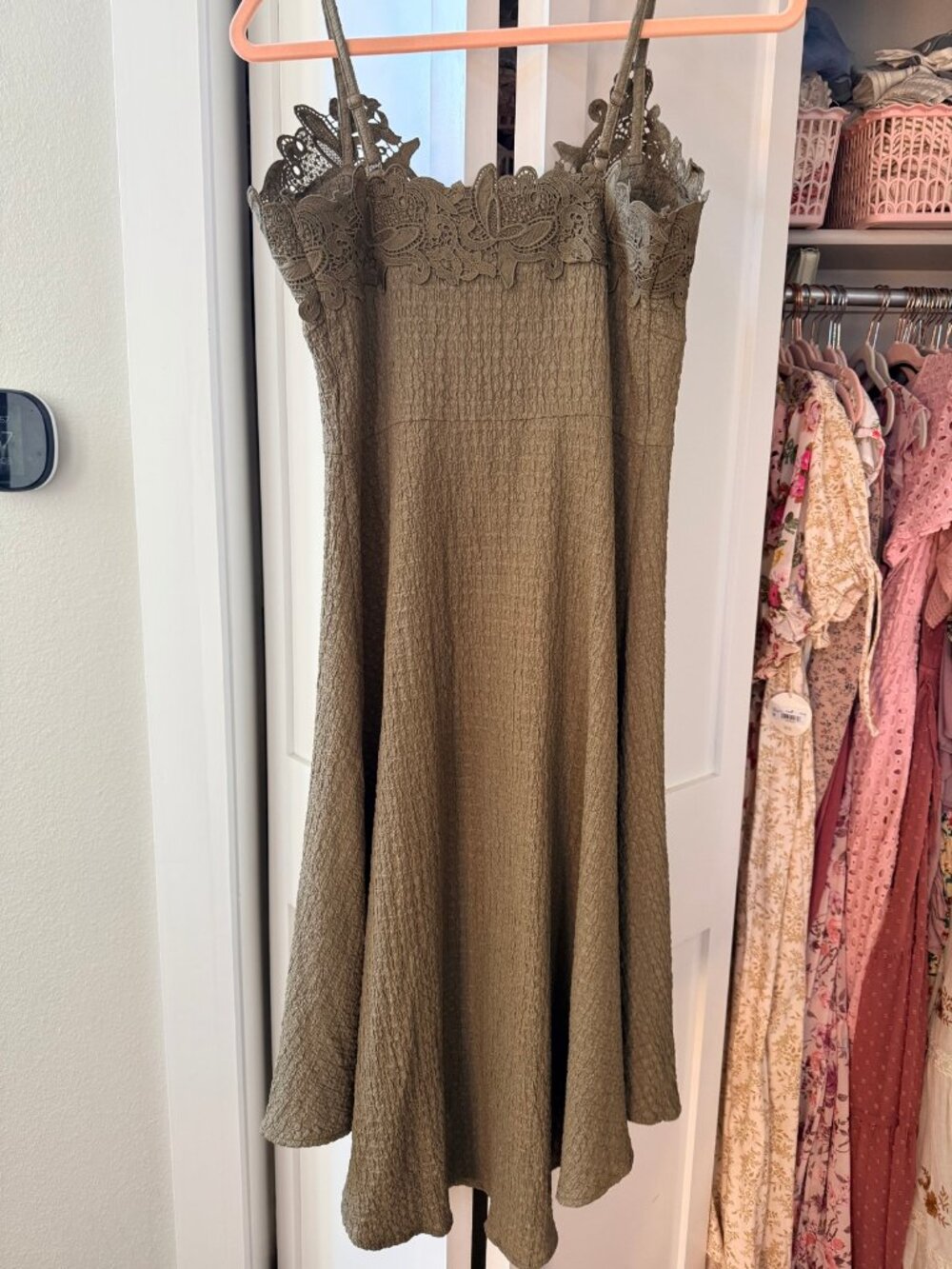 Joyfolie Solene Dress Olive Lace Midi - Size S